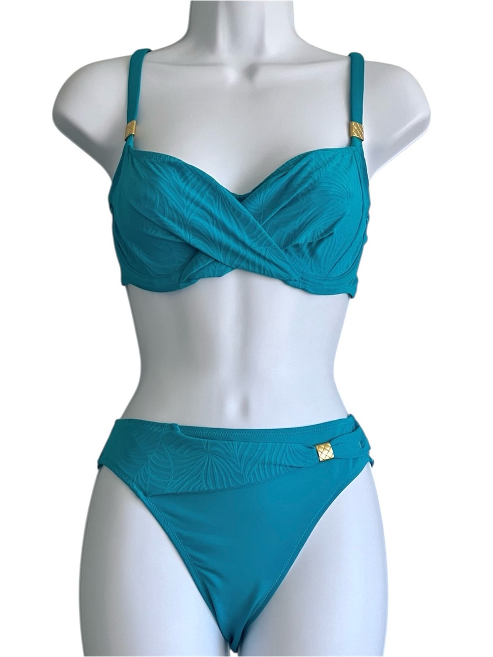 Fantasie Bra Sized Bikini Set Turquoise Underwire Swimwear 34D Top S Bottom